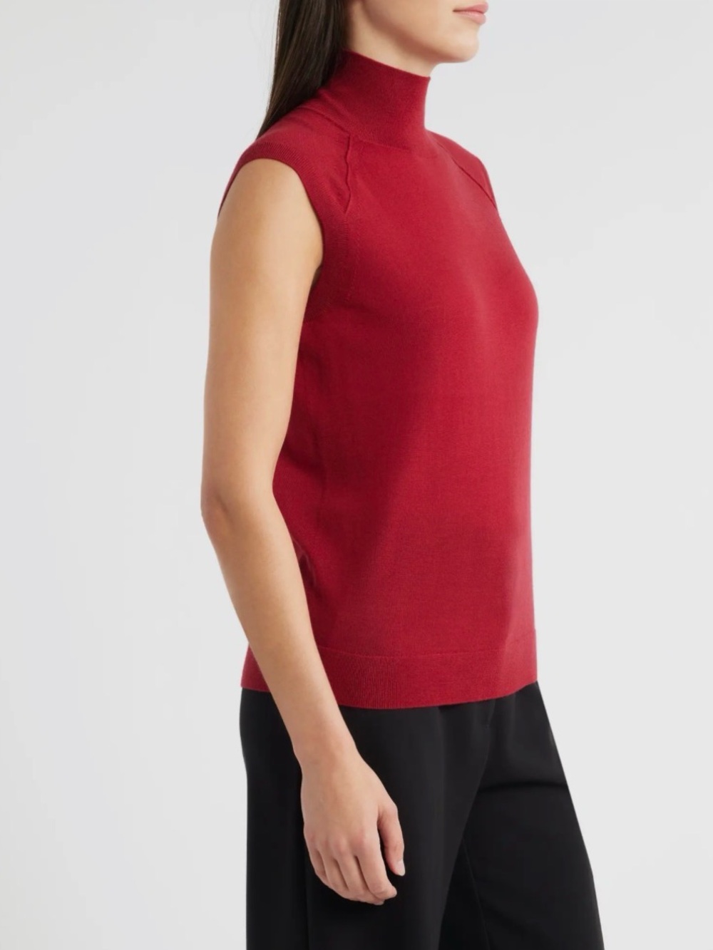BOSS Fipini Virgin Wool Sleeveless Mock Neck Tank in Deep Red Sz Small